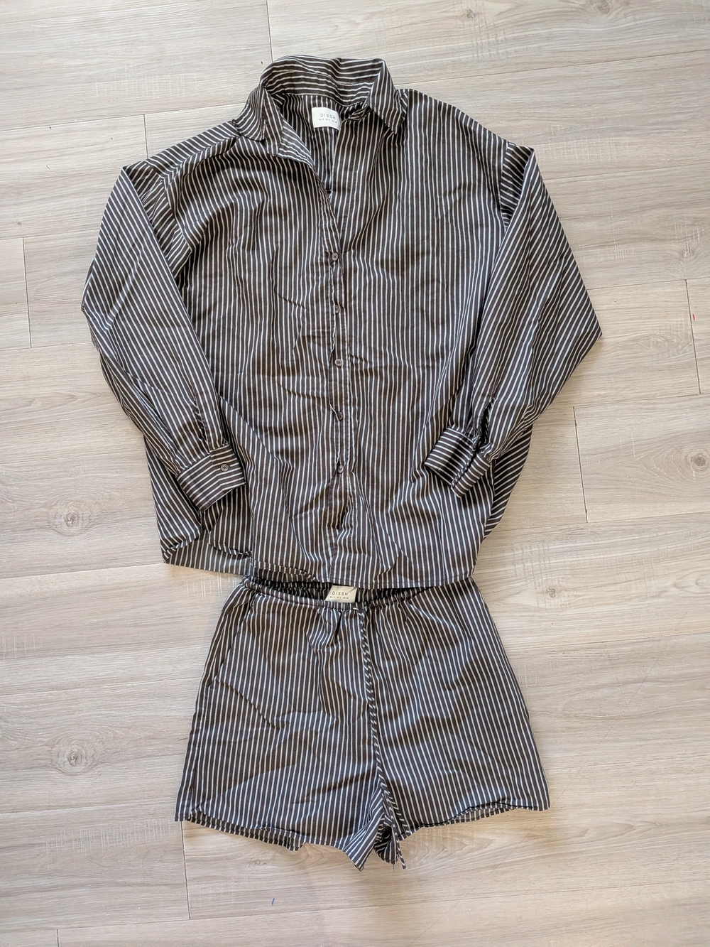 DISSH Brown and White Striped Shirt And Short Set - Picture 7 of 11